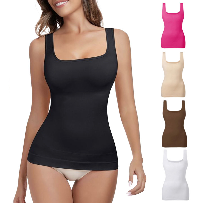 Shapewear Bodysuit Firm - توب نسائي بدون خياطة بياقة مربعة،