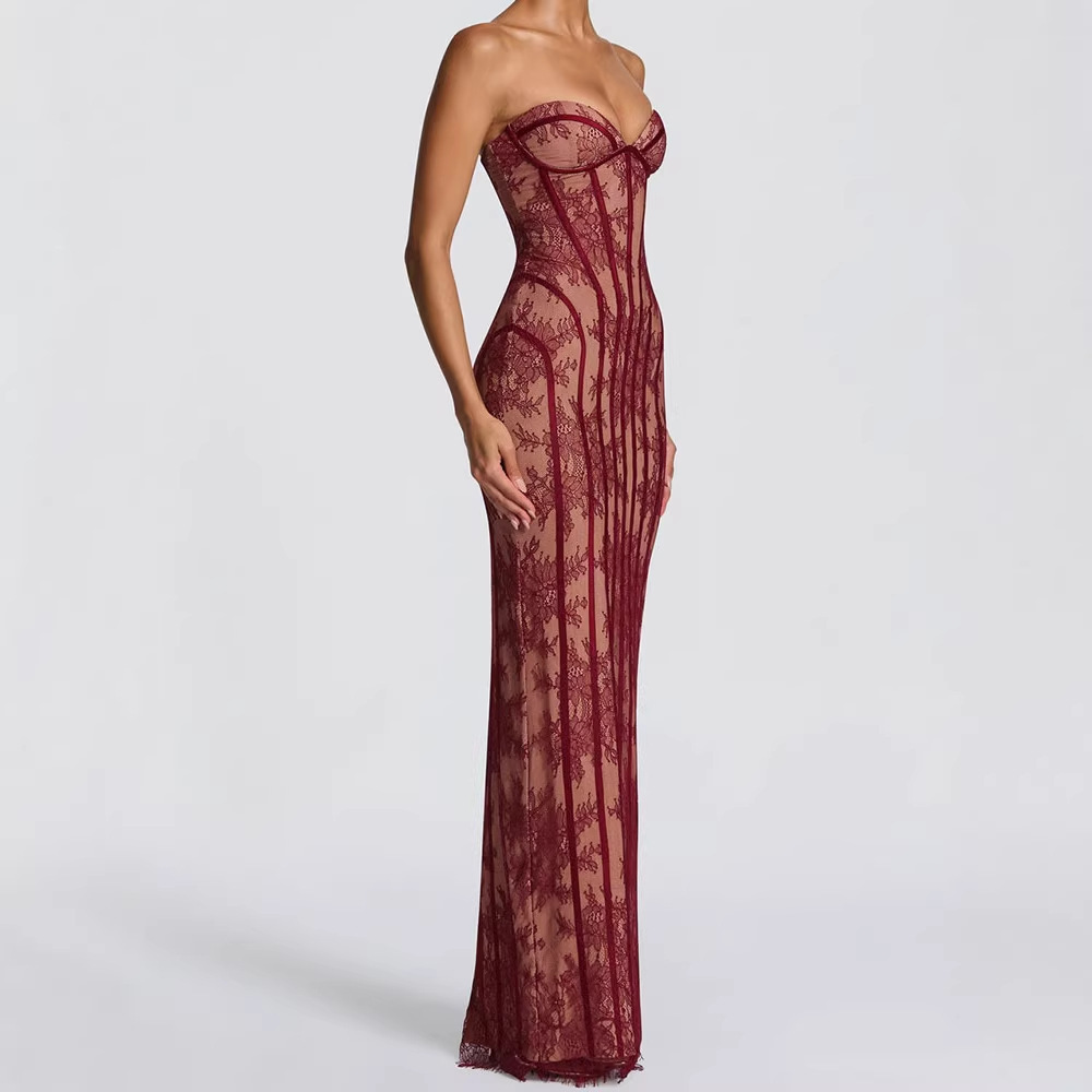 Strapless Bra Backless - فستان ماكسي ضيق بدون حمالات للنساء